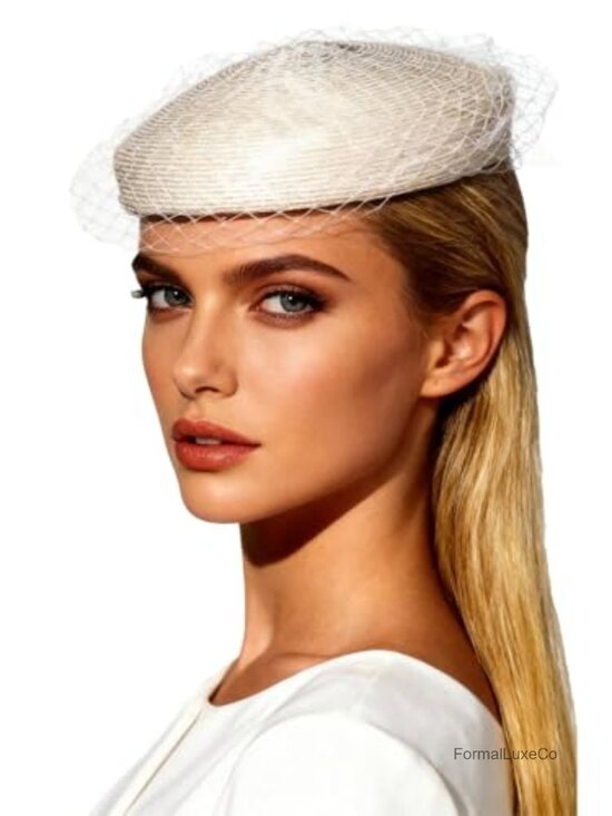 Elegant Bridal Straw Fascinator Hat with Veil Church Tea Party Headpiece main image 5